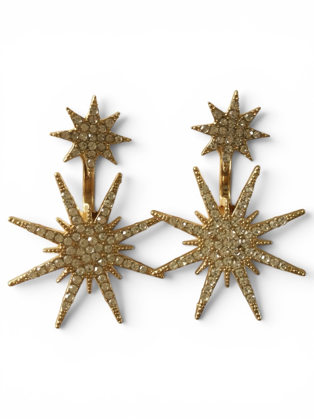 Gold Crystal Starburst Convertible Statement Earrings - Picture 14 of 14